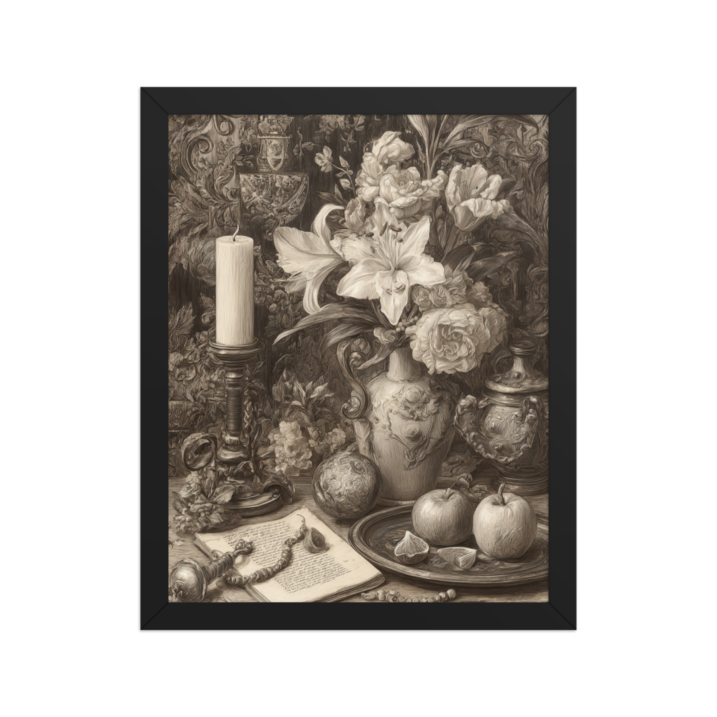 Golden Silence of the Renaissance – AI Generated Art Print | Vintage Still Life | Printable Wall Decor
