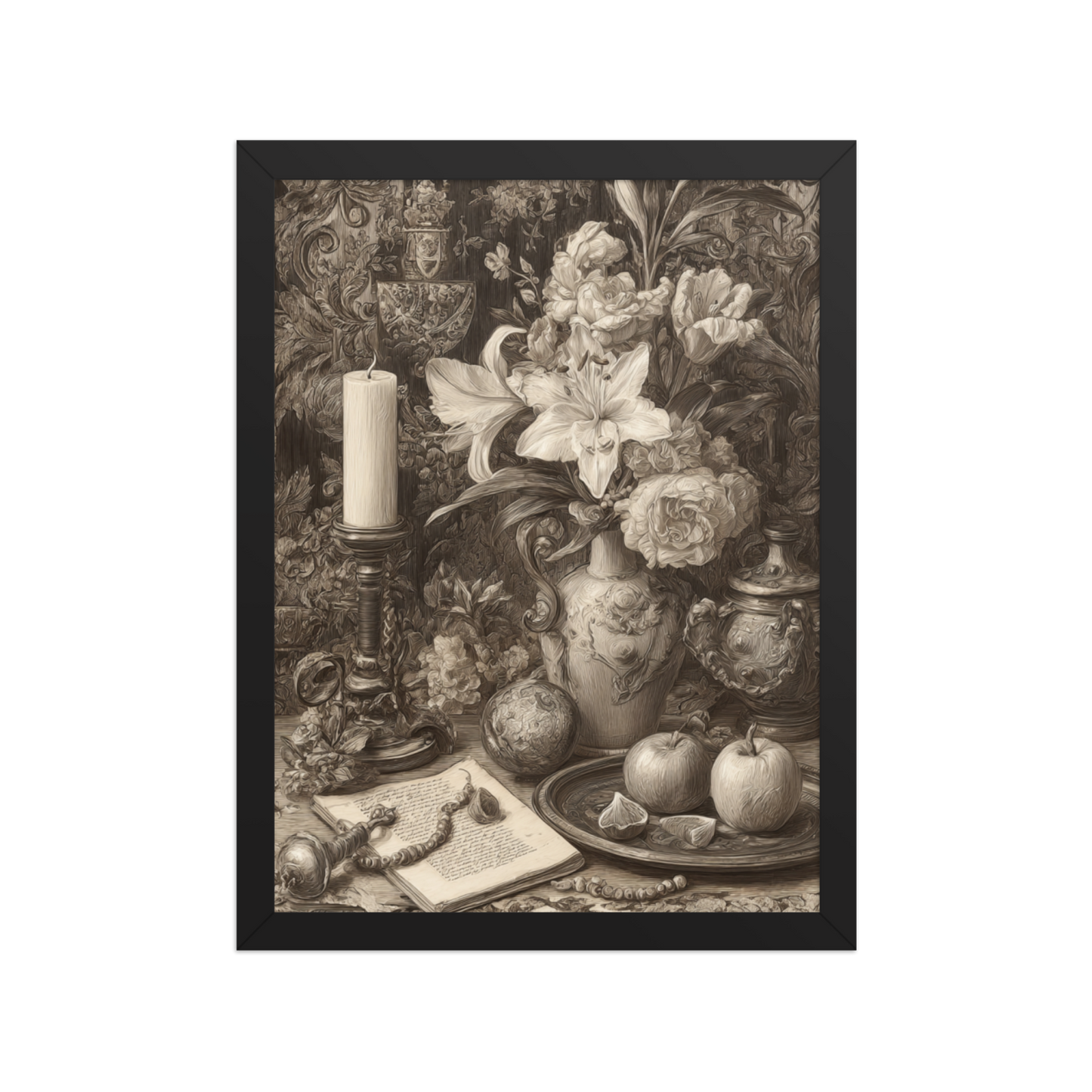 Golden Silence of the Renaissance – AI Generated Art Print | Vintage Still Life | Printable Wall Decor