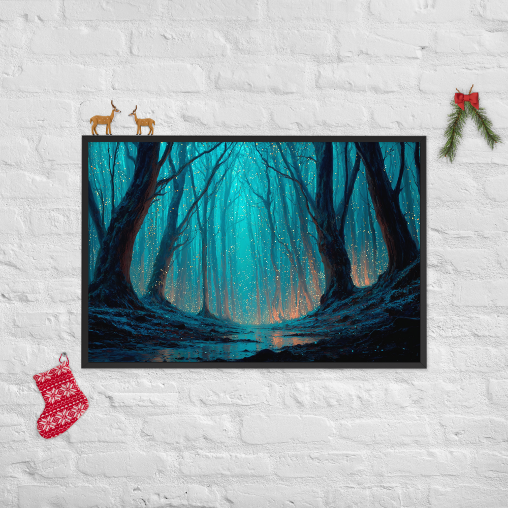Whispering Pines – Digital Forest Framed Poster by Mike Lee