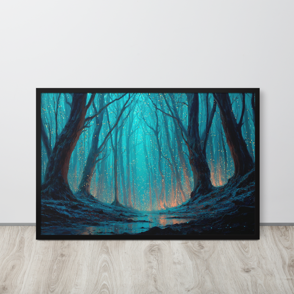 Whispering Pines – Digital Forest Framed Poster by Mike Lee