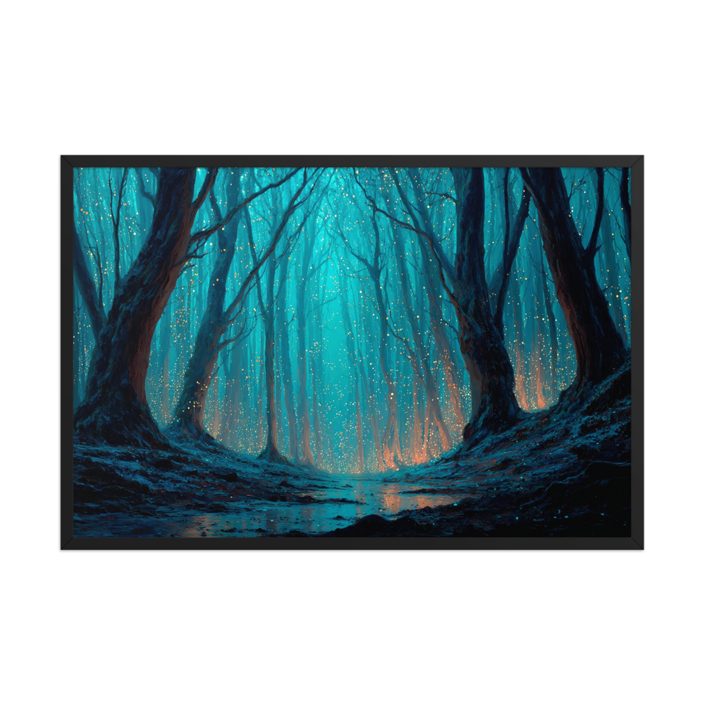 Whispering Pines – Digital Forest Framed Poster by Mike Lee