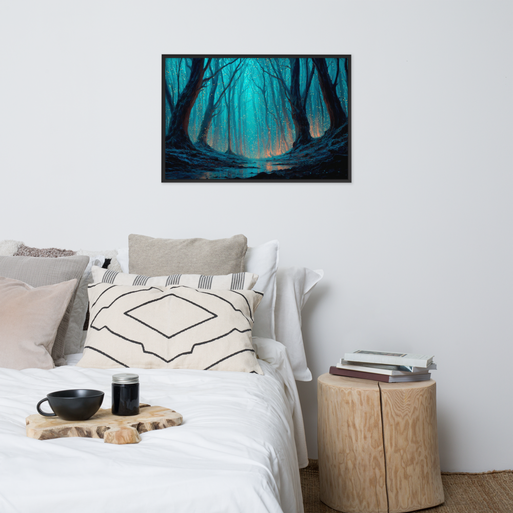 Whispering Pines – Digital Forest Framed Poster by Mike Lee