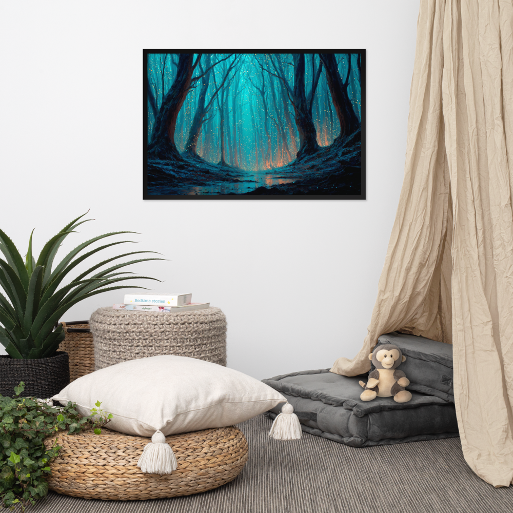 Whispering Pines – Digital Forest Framed Poster by Mike Lee