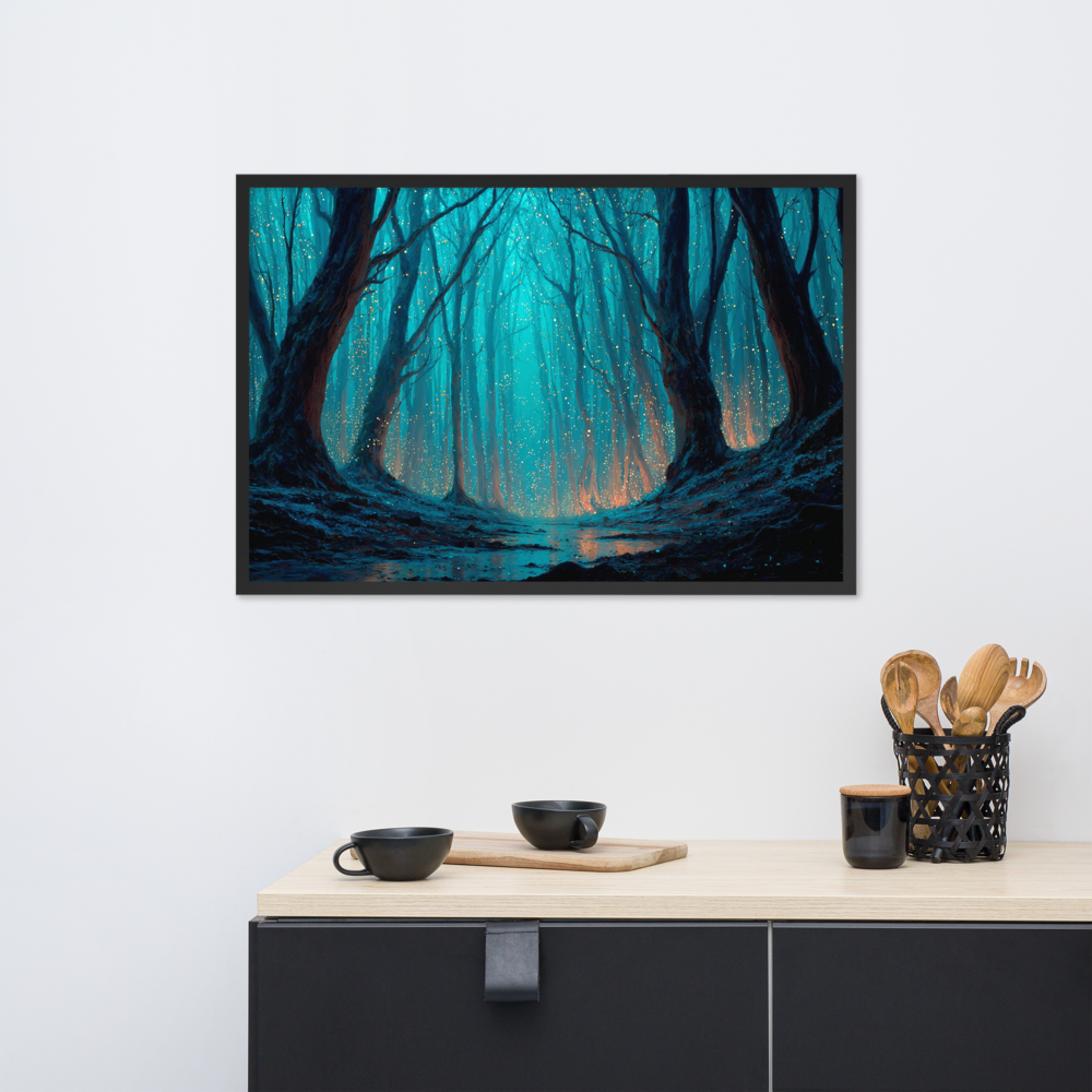 Whispering Pines – Digital Forest Framed Poster by Mike Lee