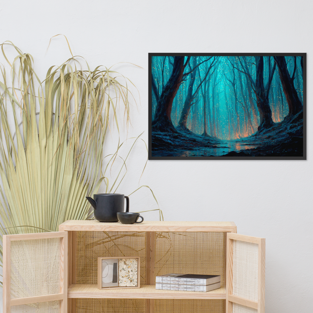 Whispering Pines – Digital Forest Framed Poster by Mike Lee