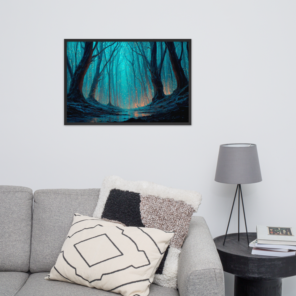 Whispering Pines – Digital Forest Framed Poster by Mike Lee