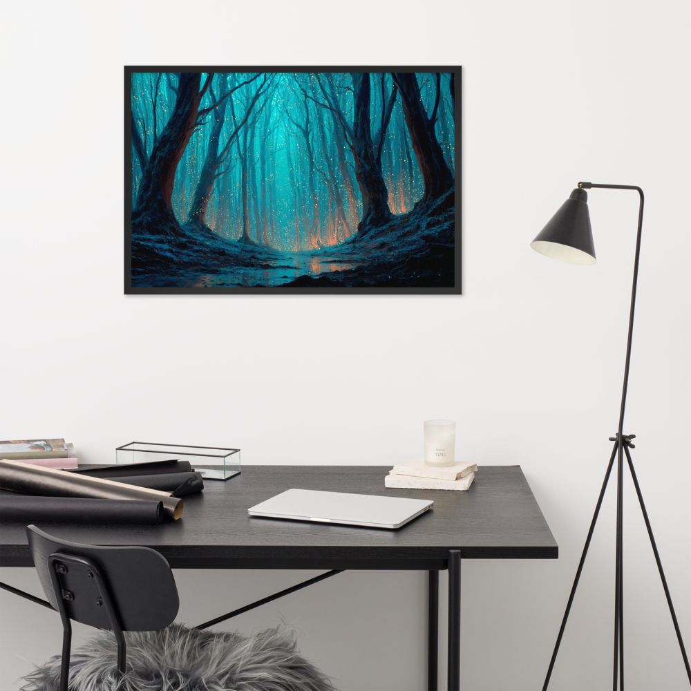 Whispering Pines – Digital Forest Framed Poster by Mike Lee