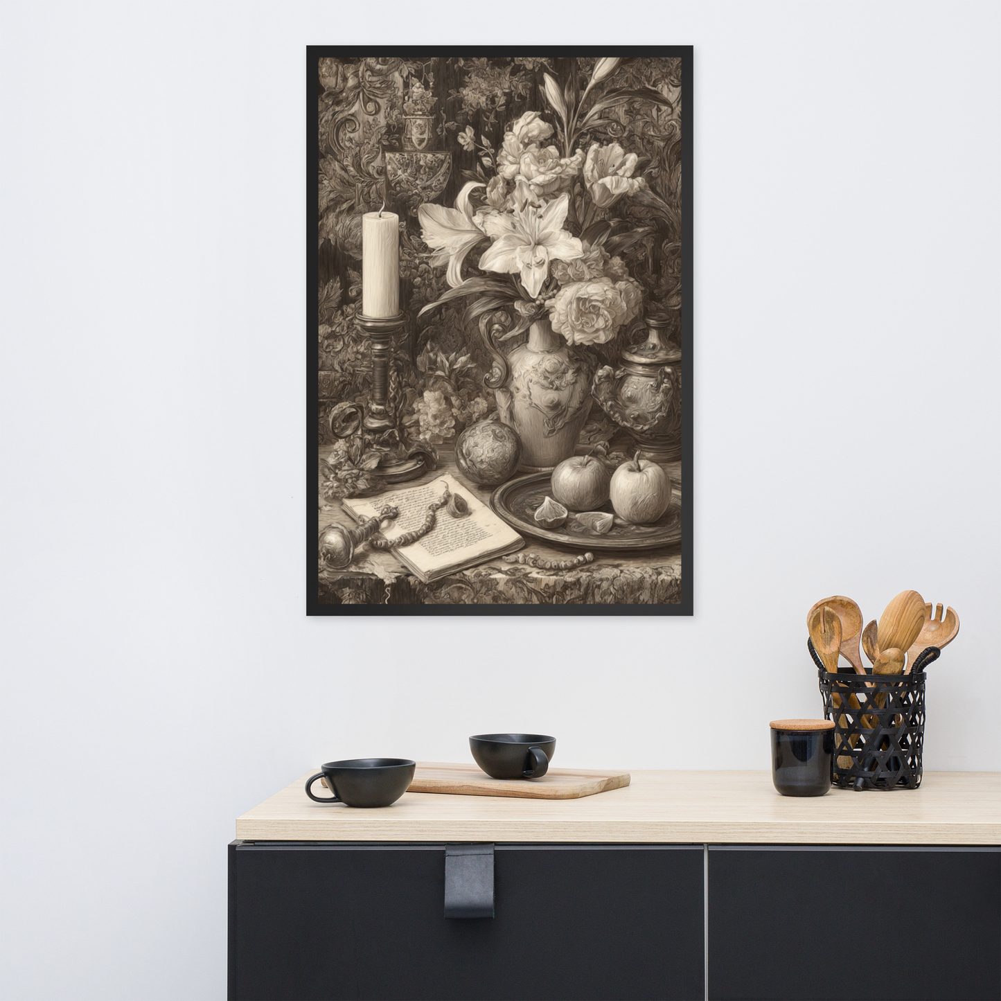 Golden Silence of the Renaissance – AI Generated Art Print | Vintage Still Life | Printable Wall Decor