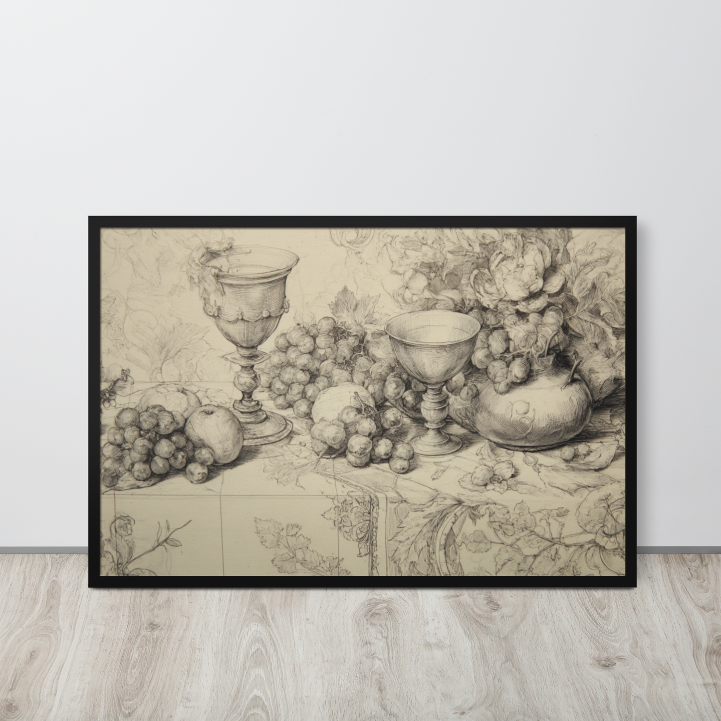Italian Renaissance Drawing Series No.4 – Vines and Vessels of the Grand Table | Framed Art Poster
