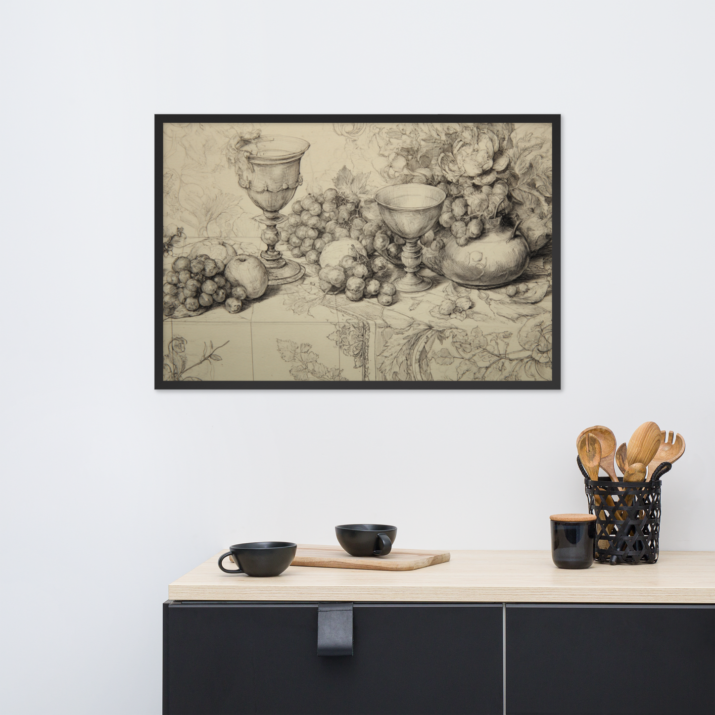 Italian Renaissance Drawing Series No.4 – Vines and Vessels of the Grand Table | Framed Art Poster