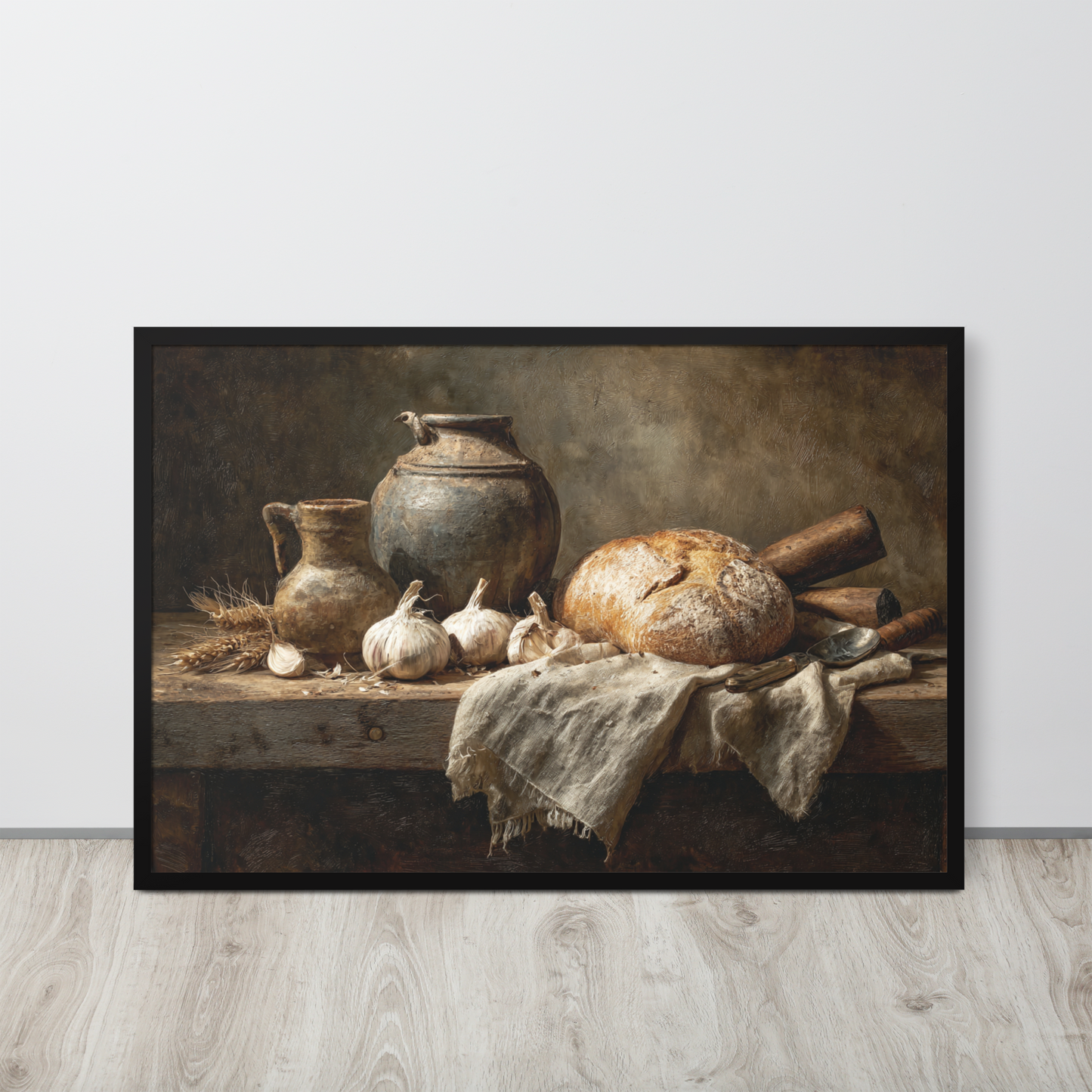 Rustic Bread & Clay Still Life – Framed Farmhouse Kitchen Poster