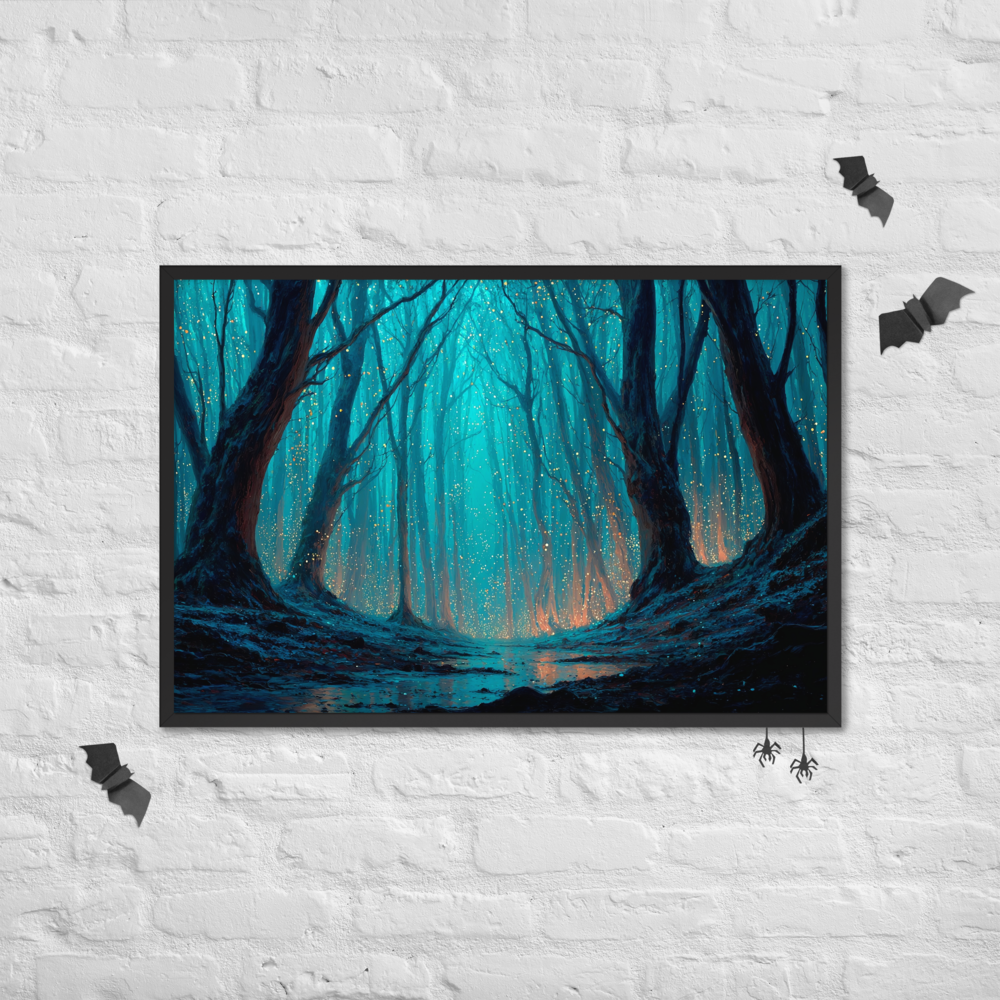 Whispering Pines – Digital Forest Framed Poster by Mike Lee
