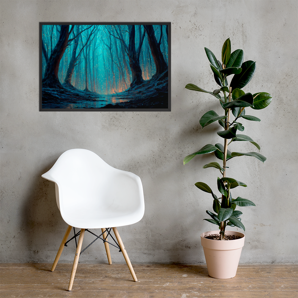 Whispering Pines – Digital Forest Framed Poster by Mike Lee