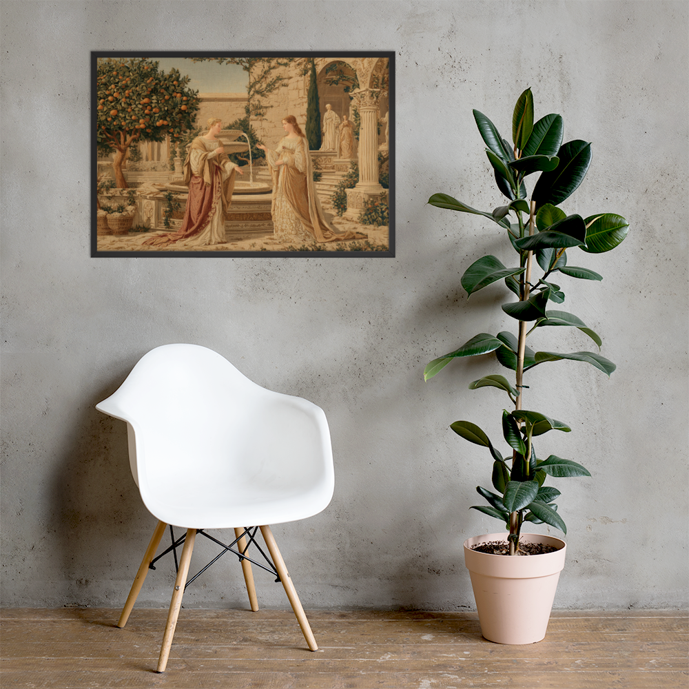 Letters Beneath the Orange Tree – Framed Renaissance Tapestry Poster | Vintage Court Garden Wall Art