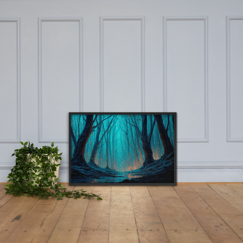 Whispering Pines – Digital Forest Framed Poster by Mike Lee