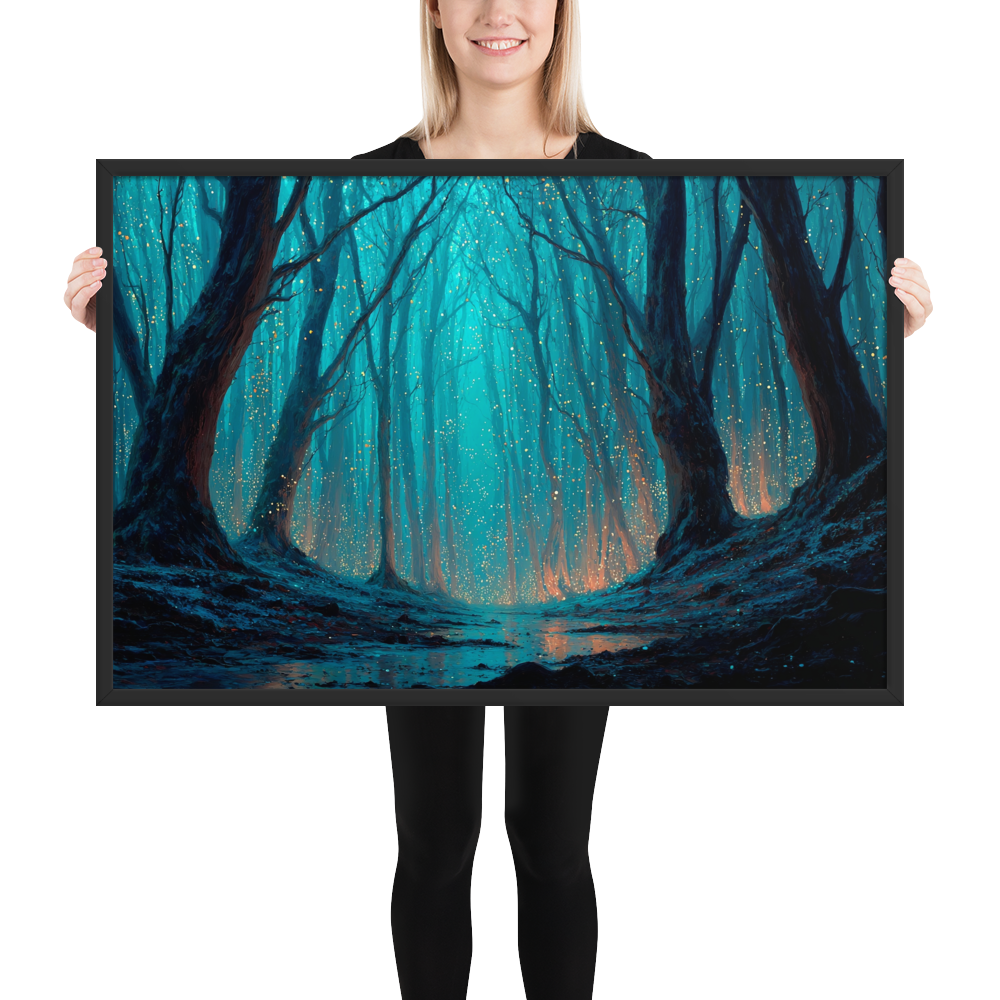 Whispering Pines – Digital Forest Framed Poster by Mike Lee