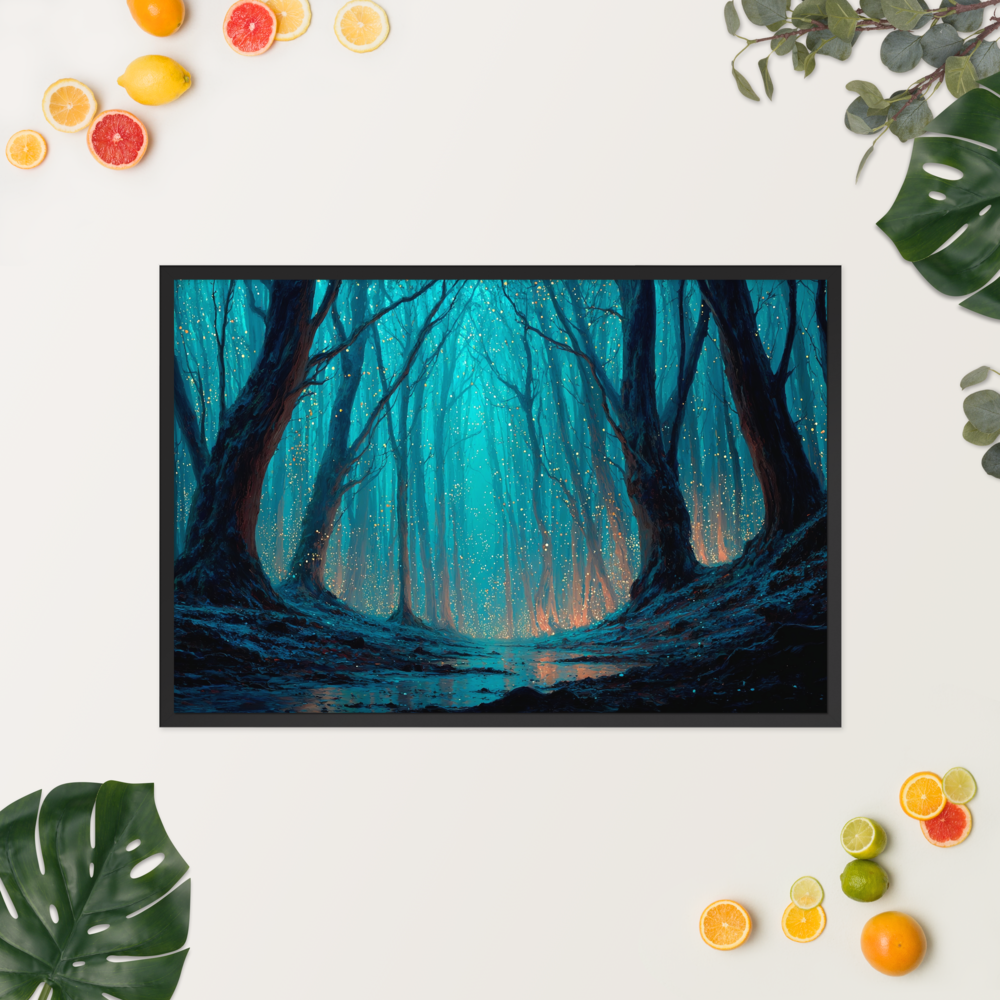Whispering Pines – Digital Forest Framed Poster by Mike Lee