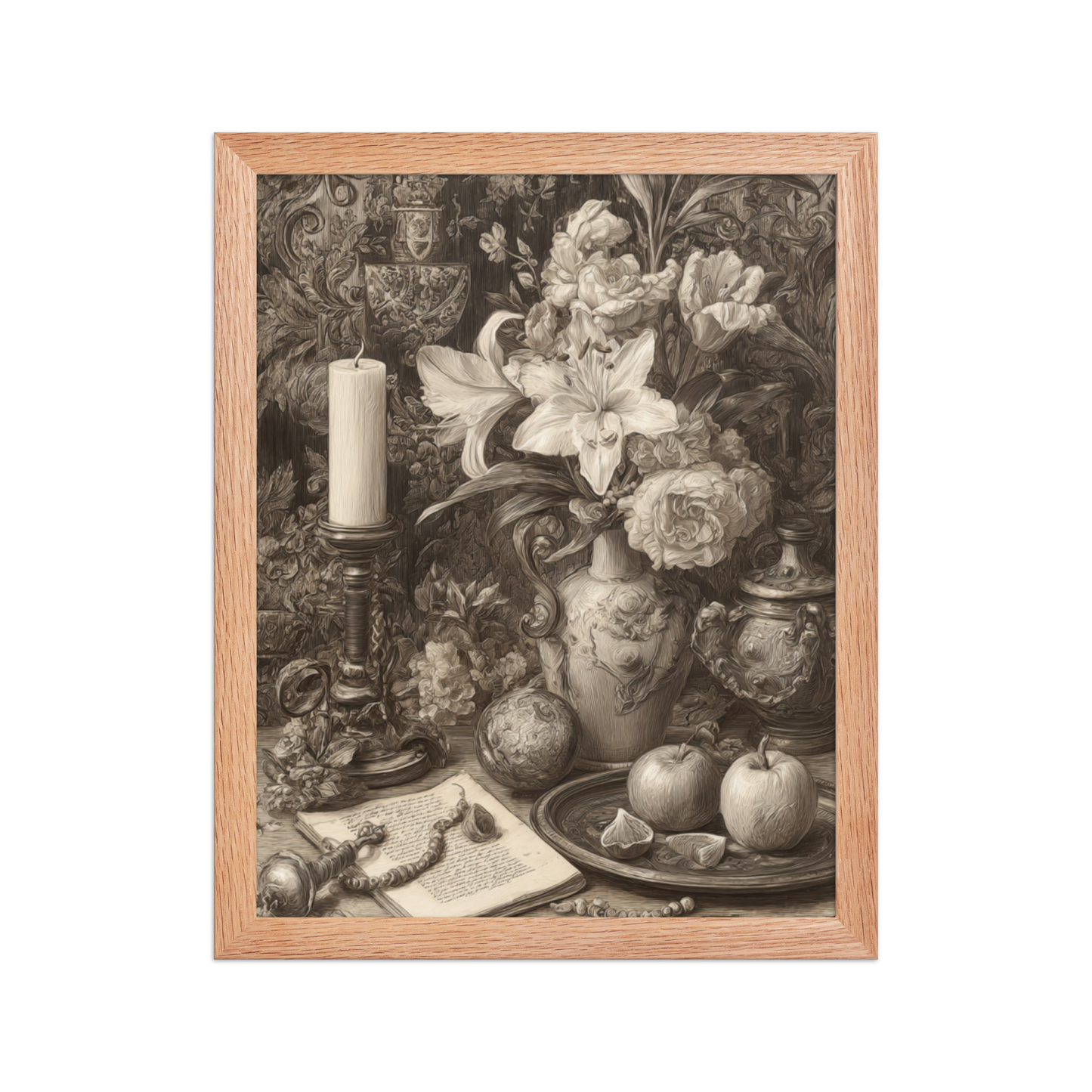 Golden Silence of the Renaissance – AI Generated Art Print | Vintage Still Life | Printable Wall Decor
