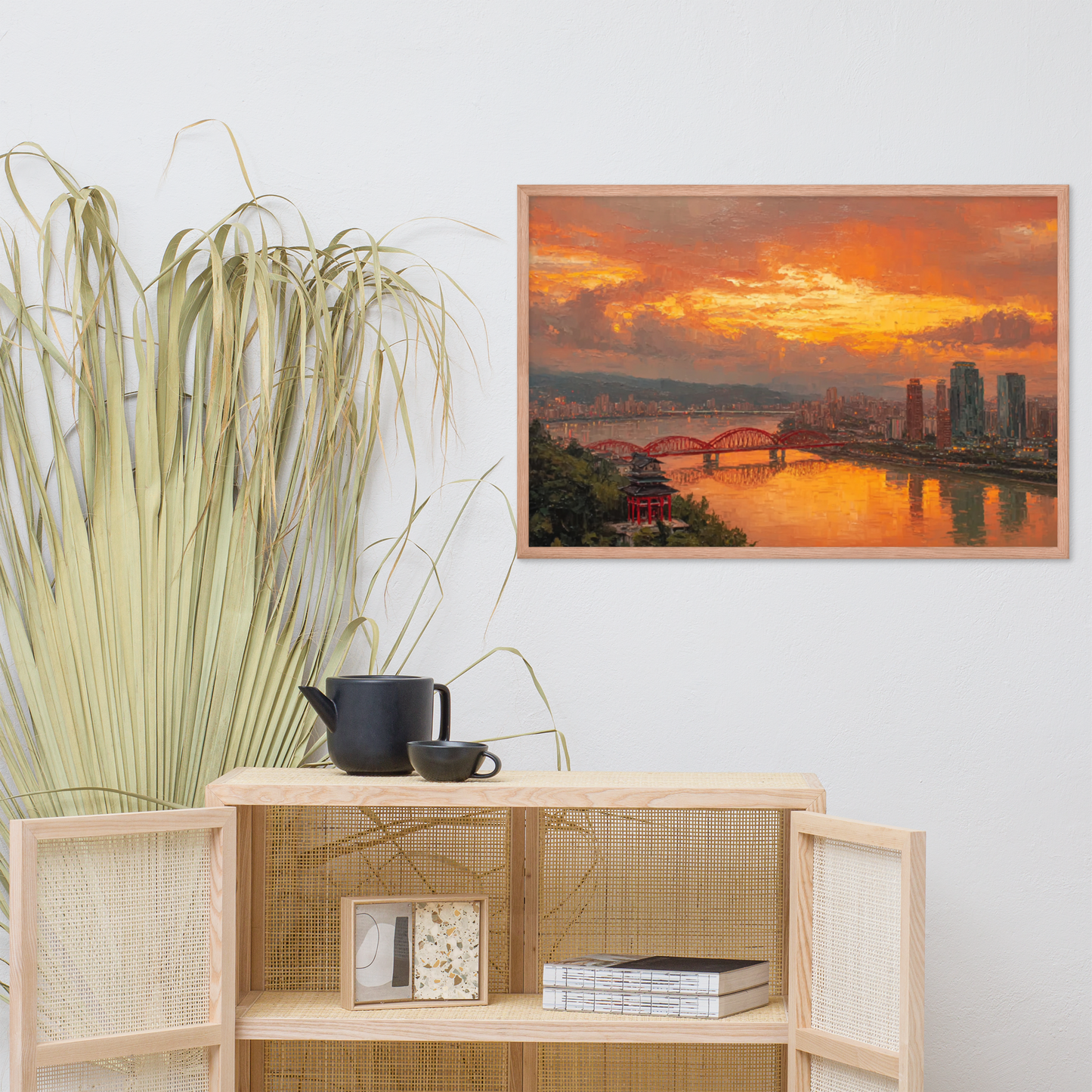Golden City Dusk – Framed Sunset Skyline Poster | Chinese Urban Landscape Wall Art