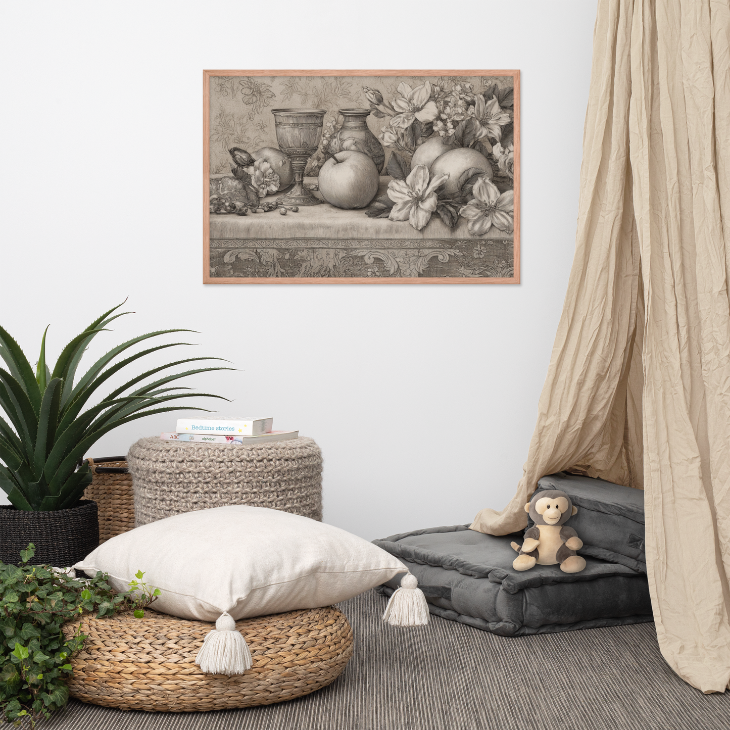 Italian Renaissance Drawing Series No.3 – Apples and Blossoms on a Tapestry Table | Framed Art Poster