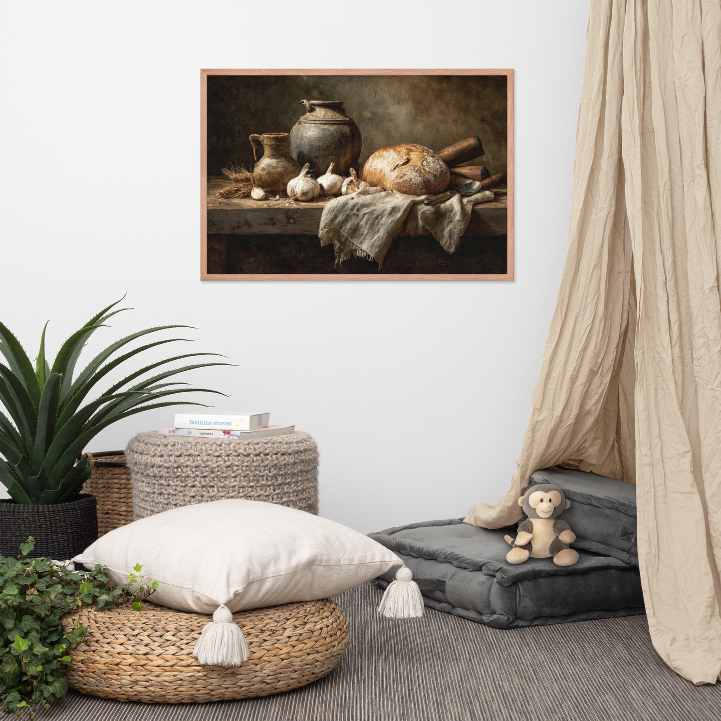 Rustic Bread & Clay Still Life – Framed Farmhouse Kitchen Poster