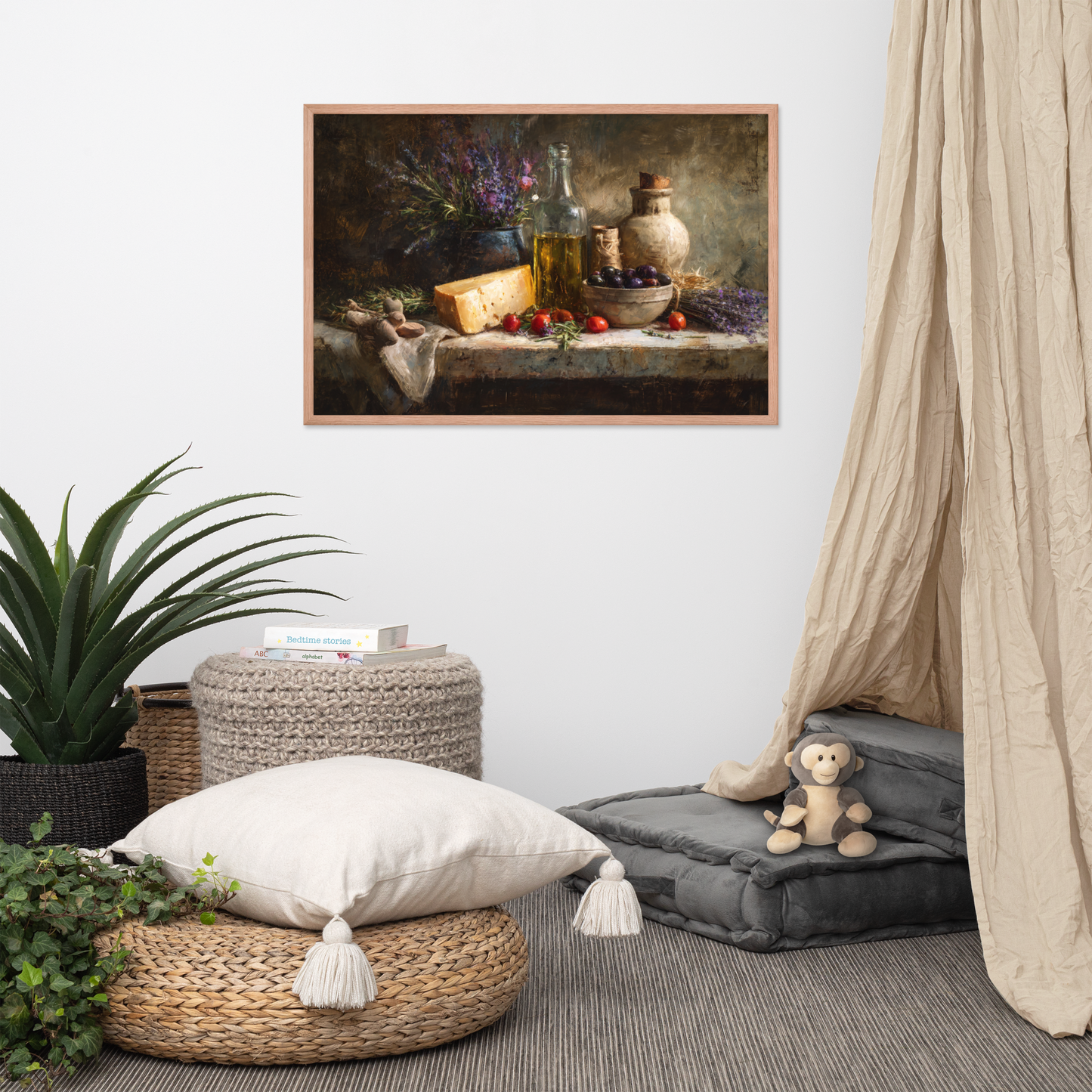 Rustic Kitchen Charm – Framed Poster of Herbs, Olives & Lavender Still Life