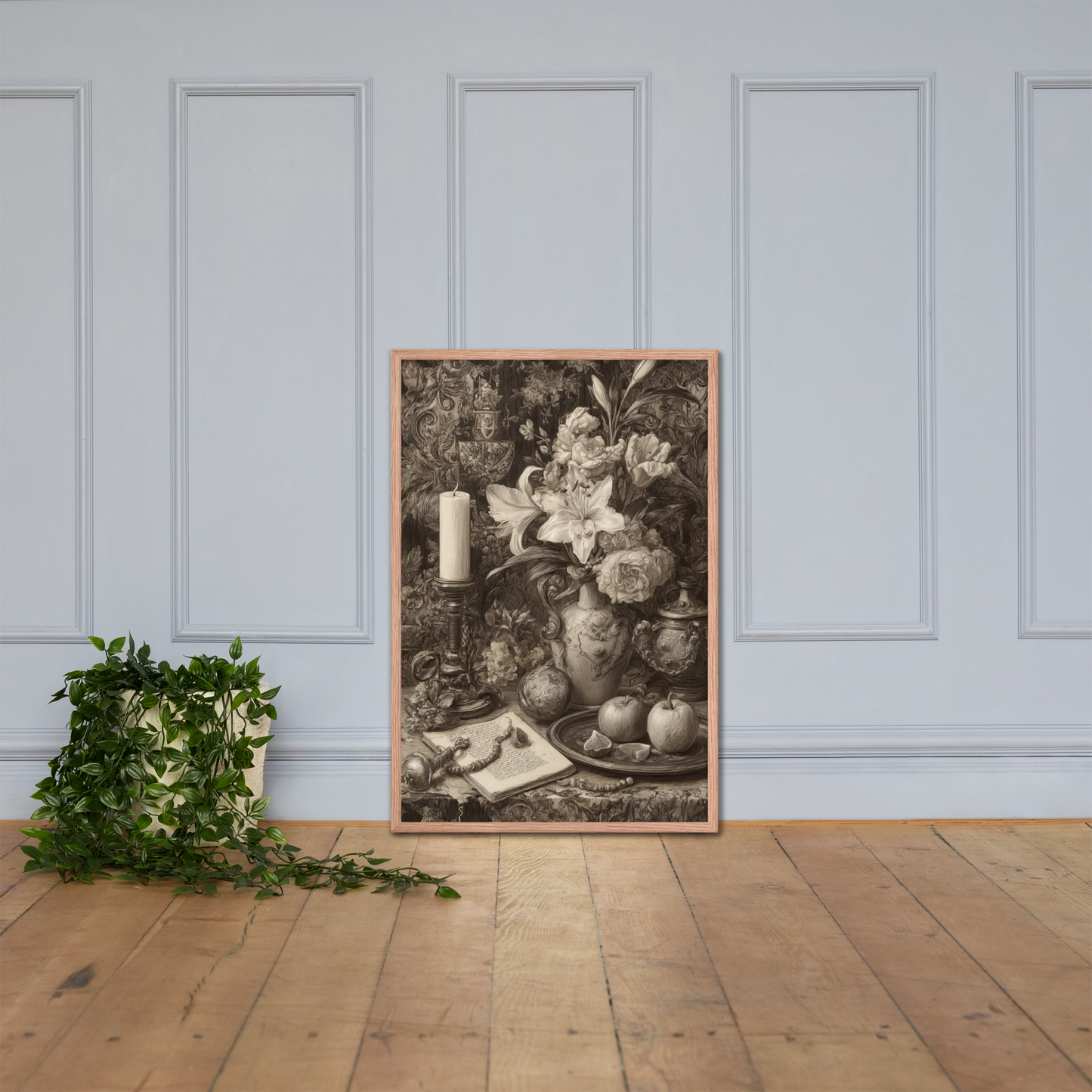 Golden Silence of the Renaissance – AI Generated Art Print | Vintage Still Life | Printable Wall Decor