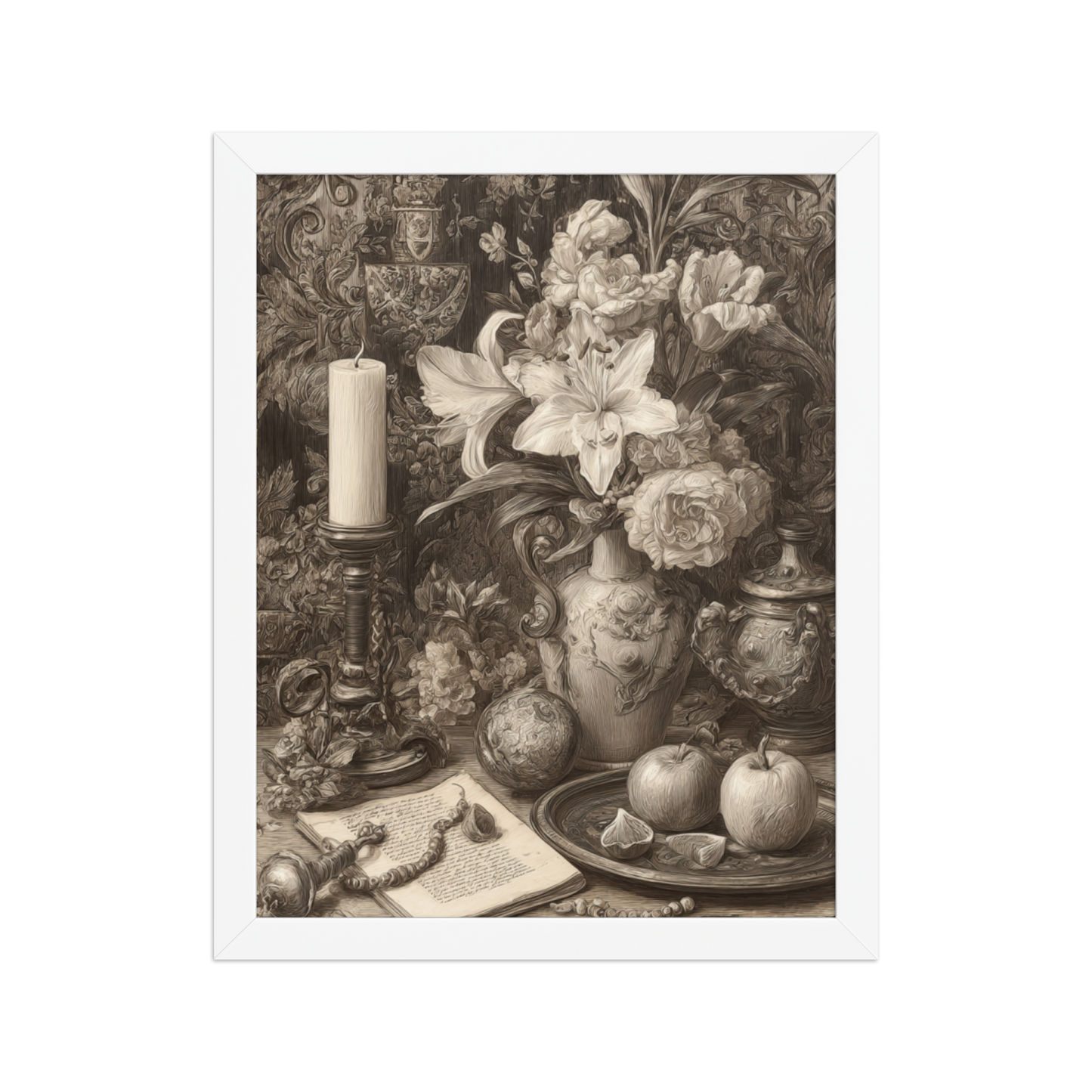 Golden Silence of the Renaissance – AI Generated Art Print | Vintage Still Life | Printable Wall Decor