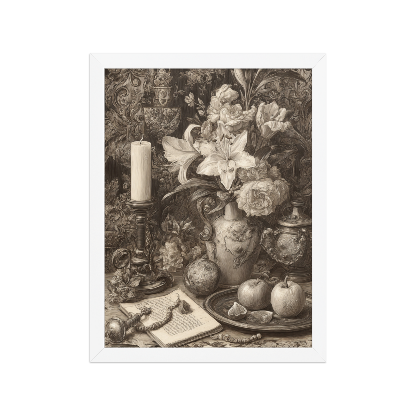 Golden Silence of the Renaissance – AI Generated Art Print | Vintage Still Life | Printable Wall Decor