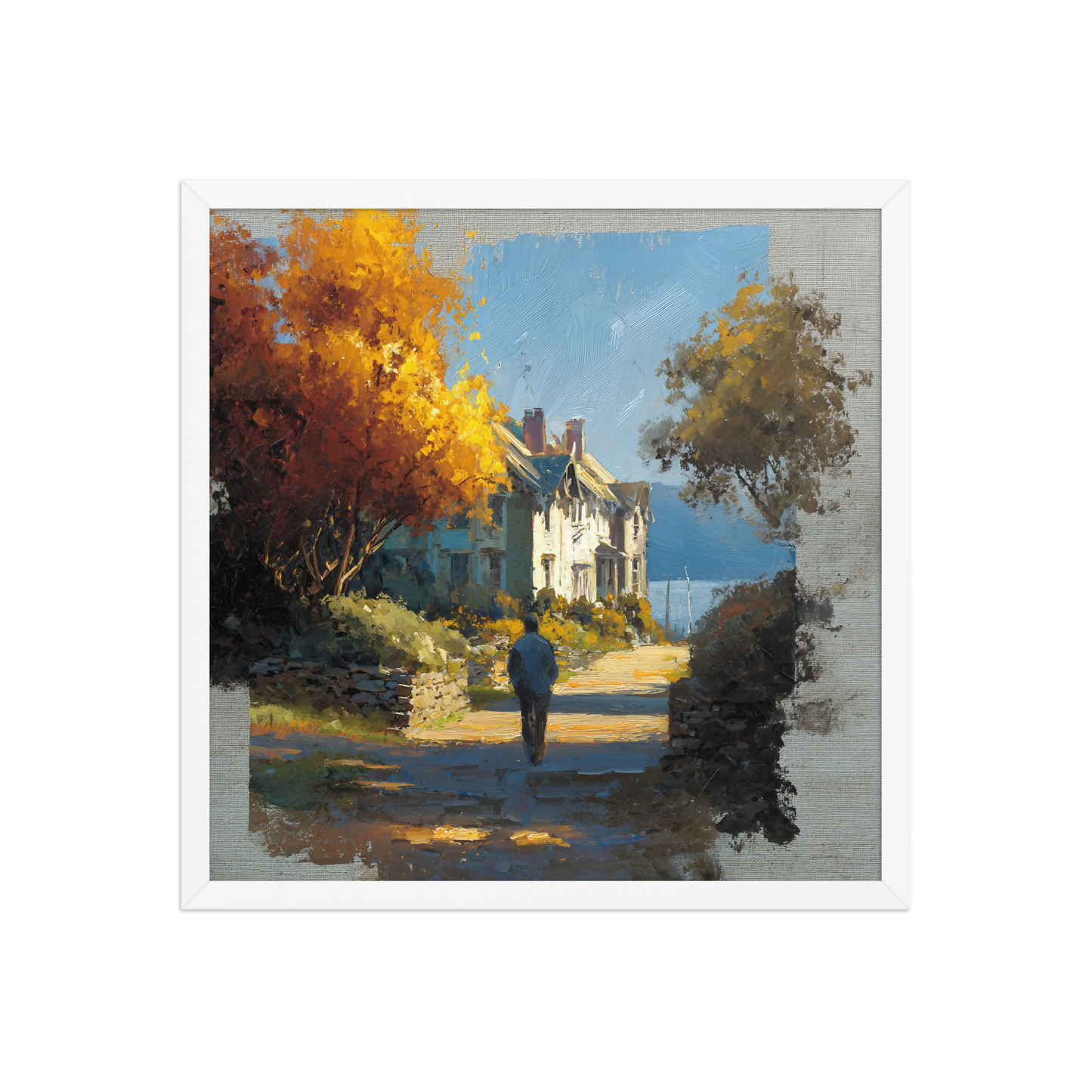 Whispers of Fall – Framed Poster Art | Autumn Trees & Cabin Scene | Cozy Rustic Wall Print