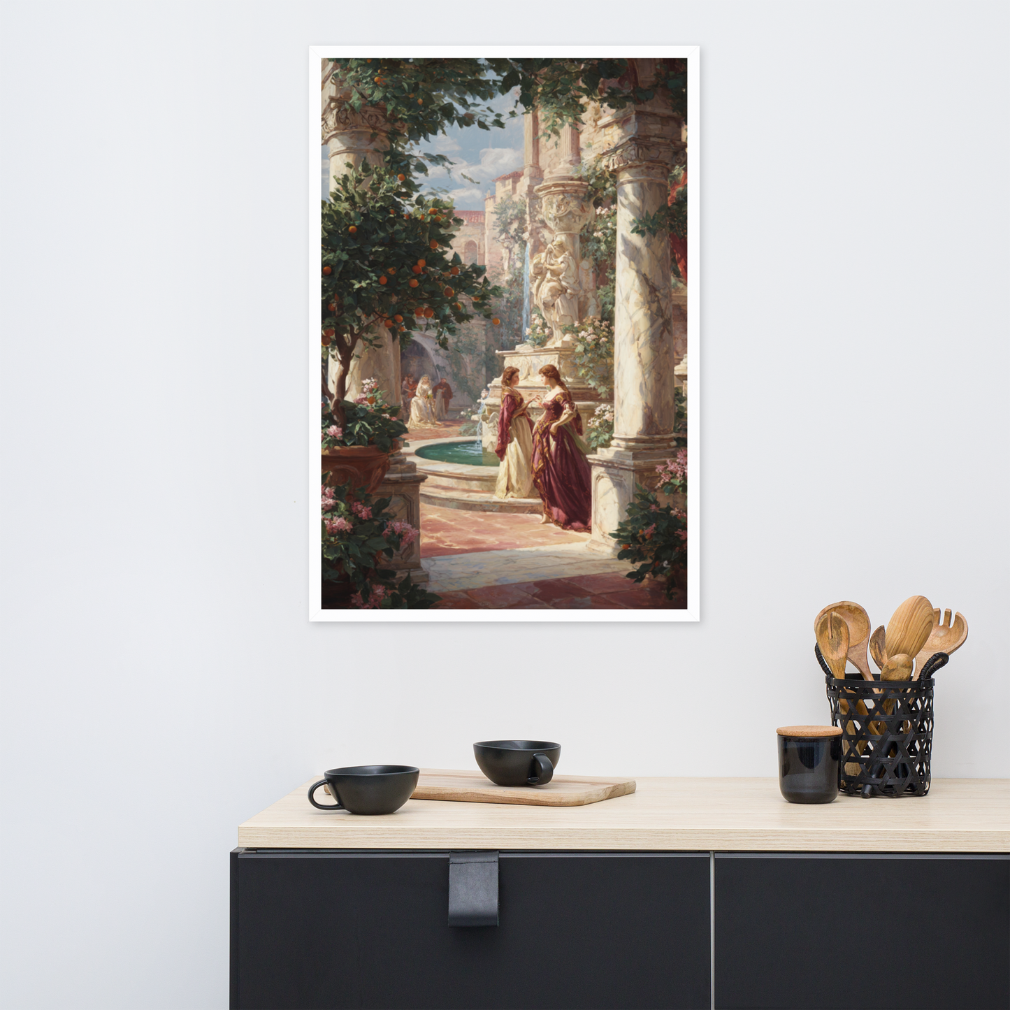 Serene Florence Garden – Framed Renaissance Art Poster | Italian Courtyard Wall Decor