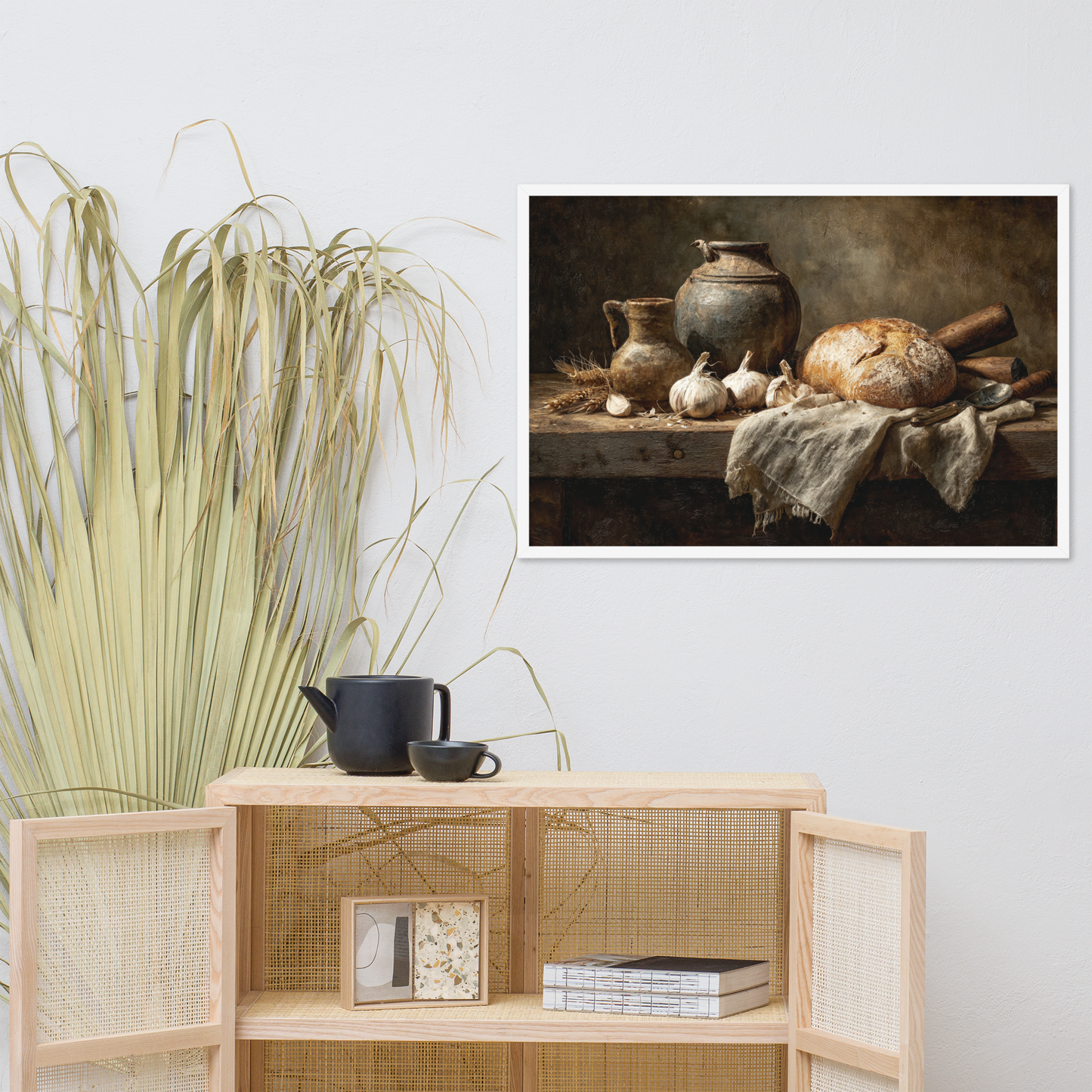 Rustic Bread & Clay Still Life – Framed Farmhouse Kitchen Poster