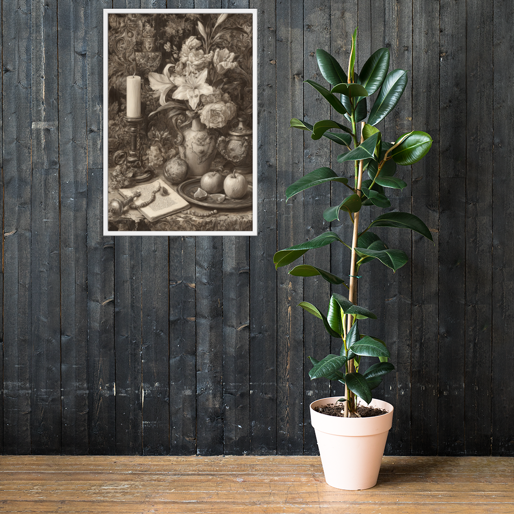 Golden Silence of the Renaissance – AI Generated Art Print | Vintage Still Life | Printable Wall Decor