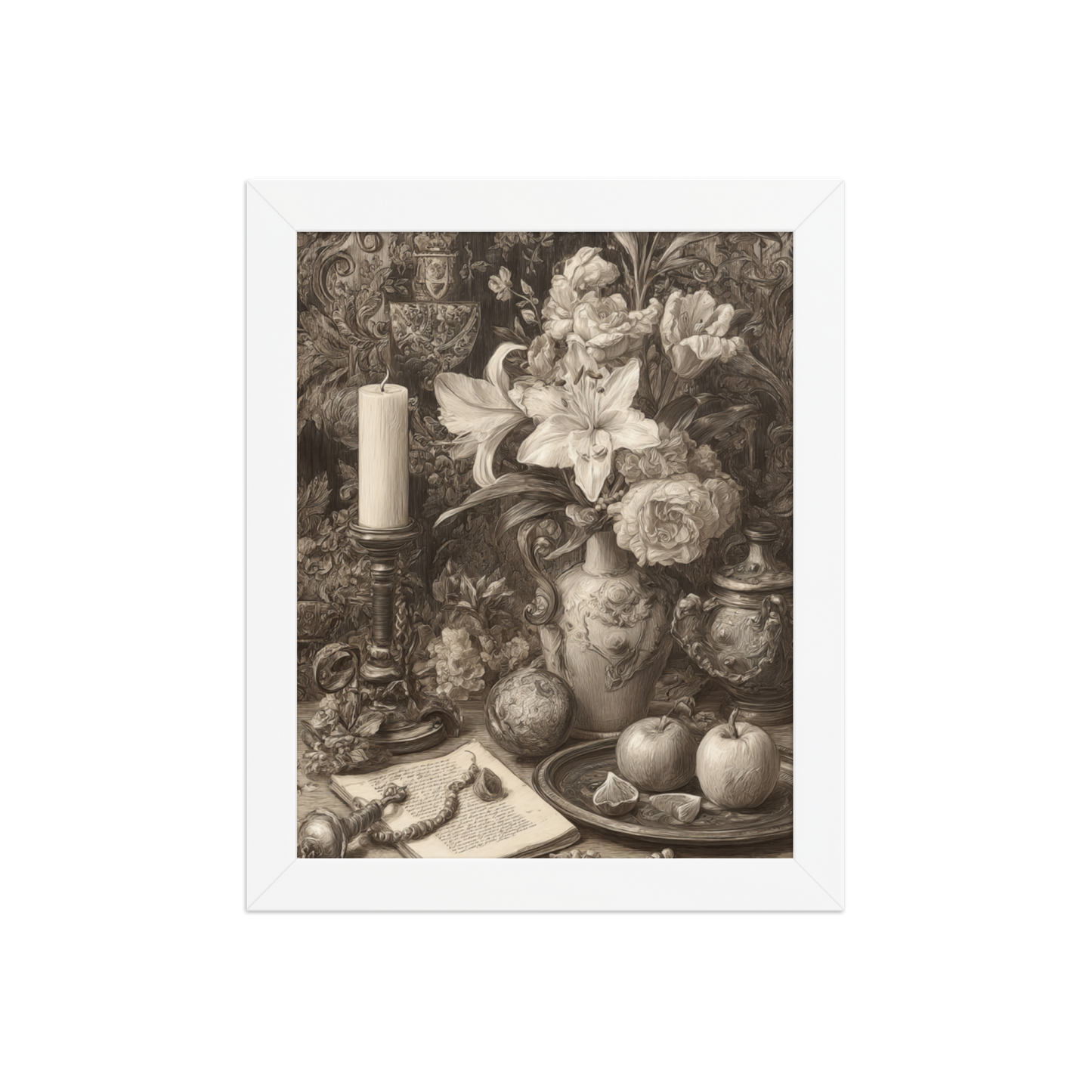 Golden Silence of the Renaissance – AI Generated Art Print | Vintage Still Life | Printable Wall Decor