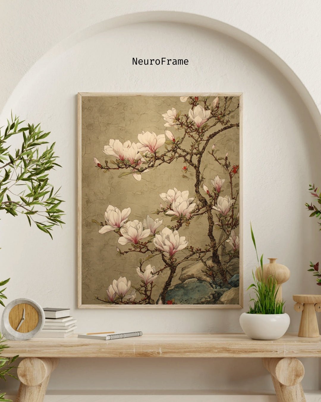 Magnolia Elegance – Chinese Gongbi Art Framed Wall Poster | Ming Dynasty Inspired Botanical Painting