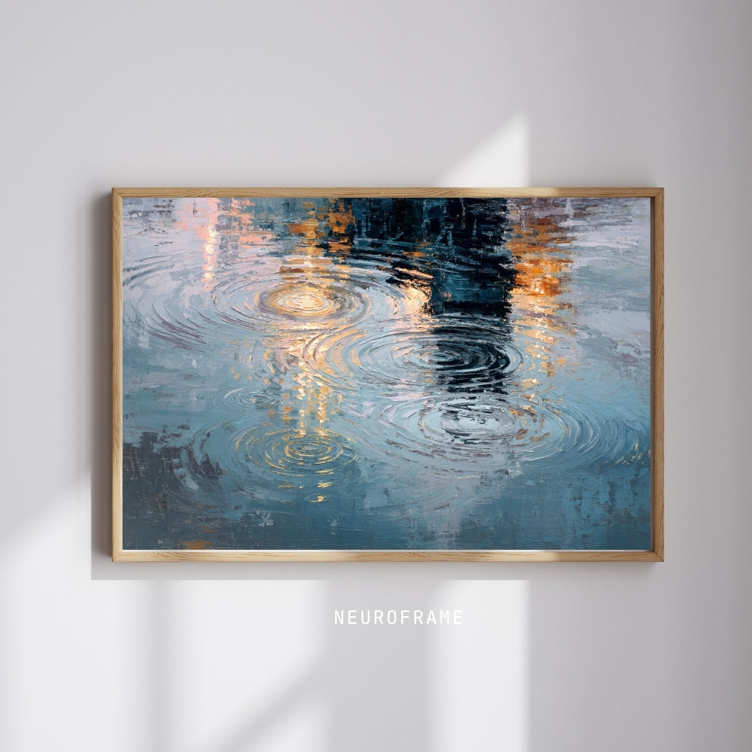 Ripples - Framed Abstract Water Reflection Art - Serene Water Ripples with Warm Light - Modern Oil Painting - Home & Office Decor
