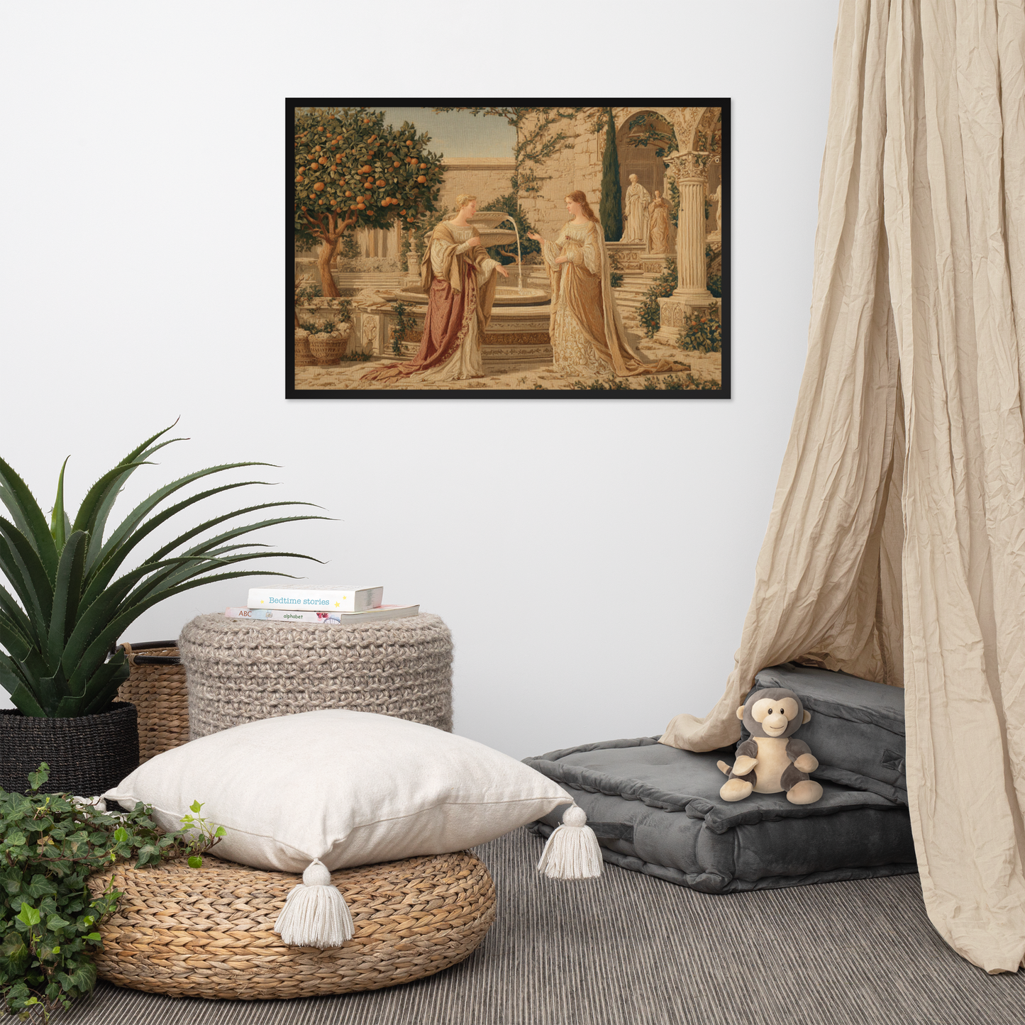 Letters Beneath the Orange Tree – Framed Renaissance Tapestry Poster | Vintage Court Garden Wall Art