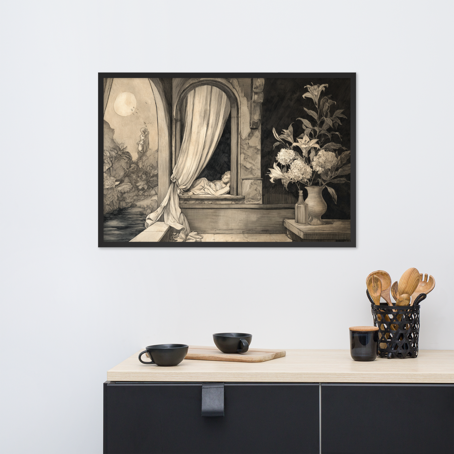 Silent Court Reverie – Framed Renaissance Sketch Art Poster