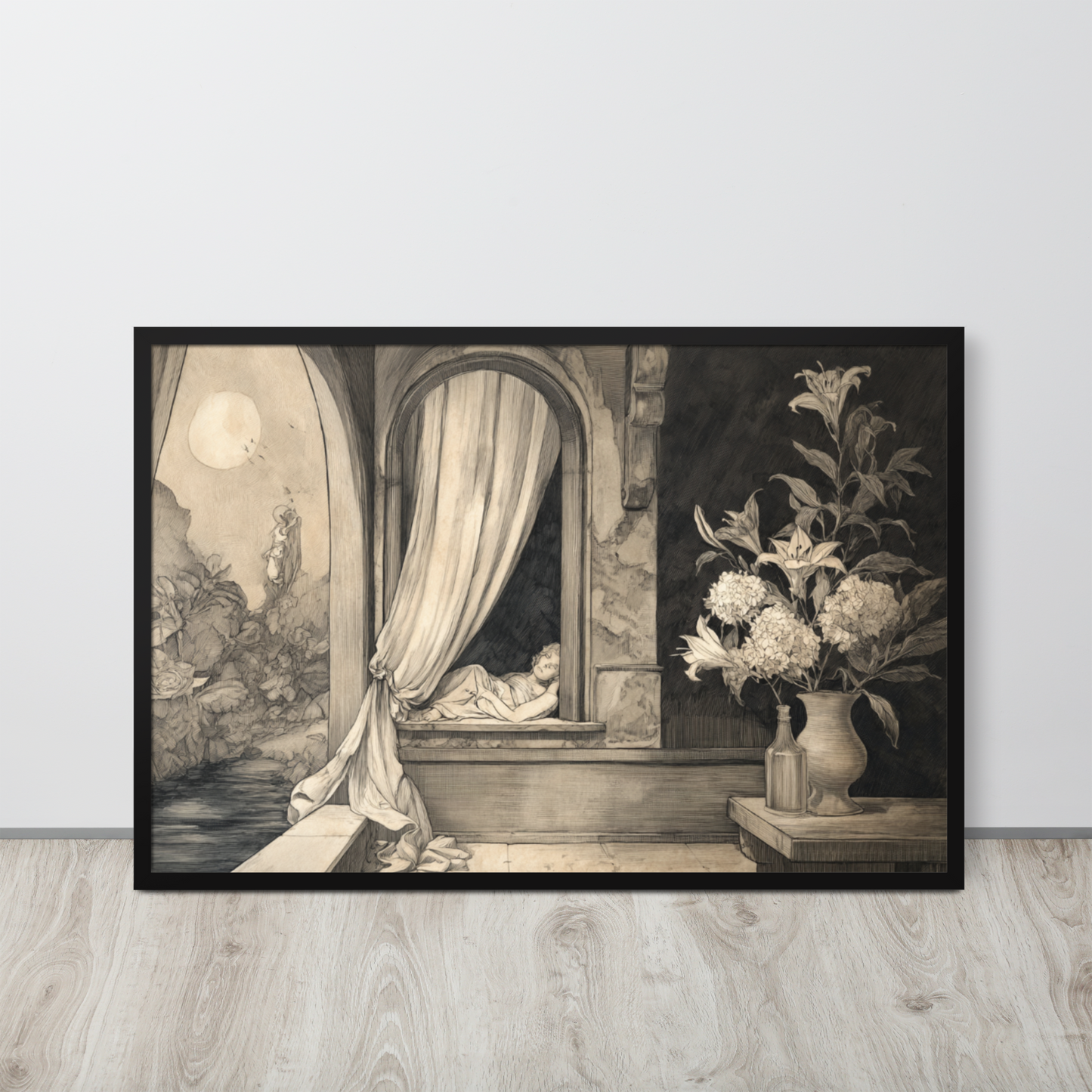 Silent Court Reverie – Framed Renaissance Sketch Art Poster