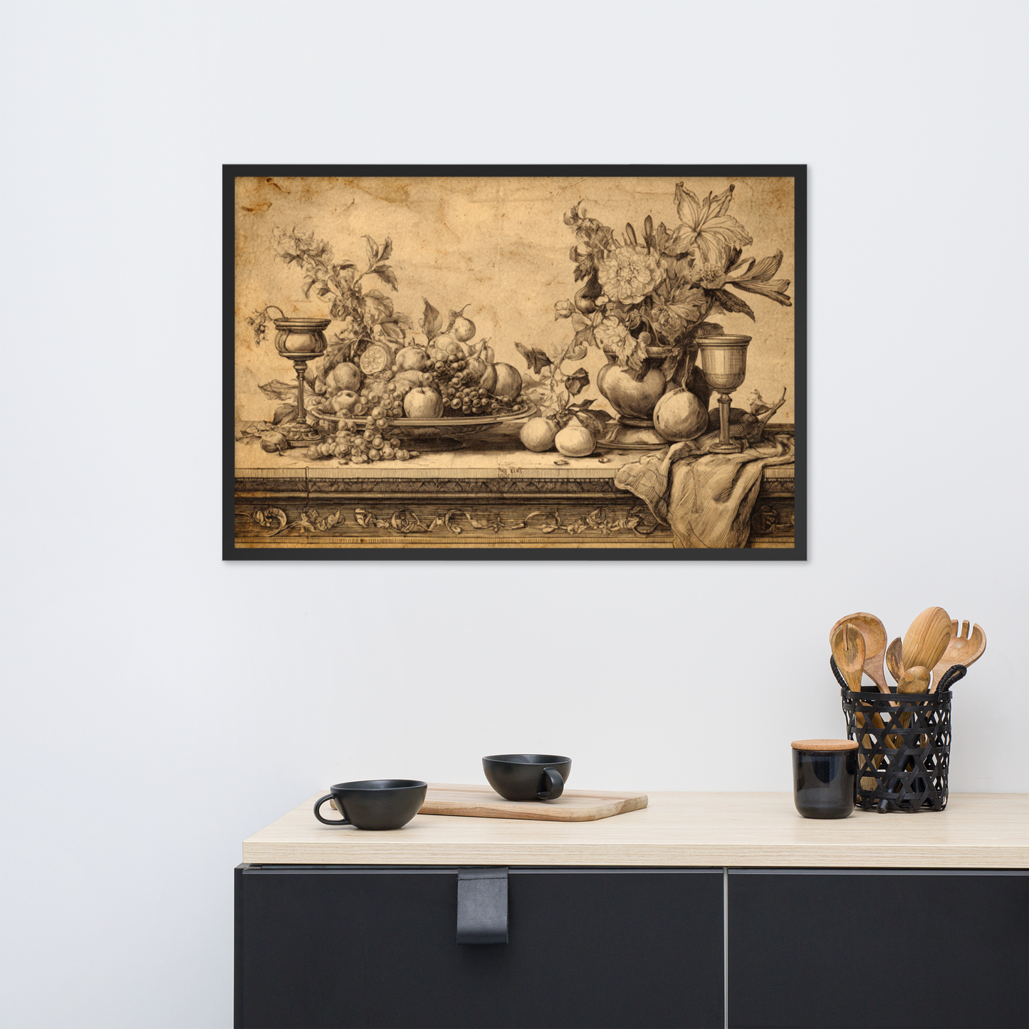 Italian Renaissance Drawing Series No.1 – Banquet of Grapes and Blossoms | Framed Art Poster