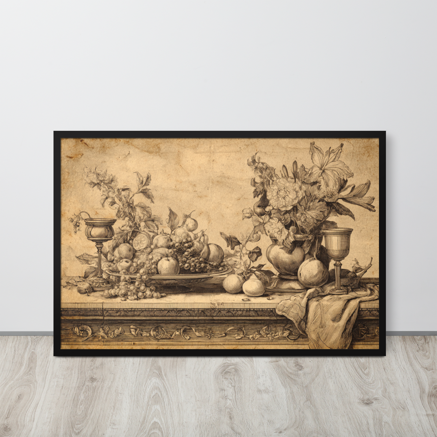 Italian Renaissance Drawing Series No.1 – Banquet of Grapes and Blossoms | Framed Art Poster