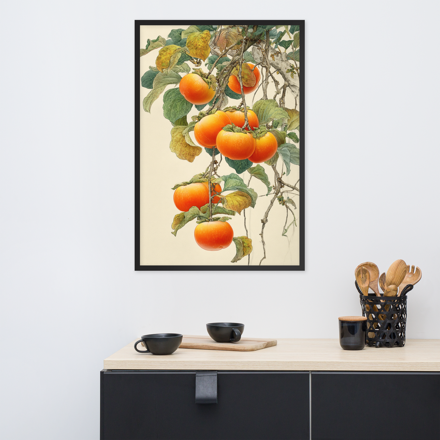 Gongbi Persimmons of Peace – Framed Autumn Fruit Wall Art Print