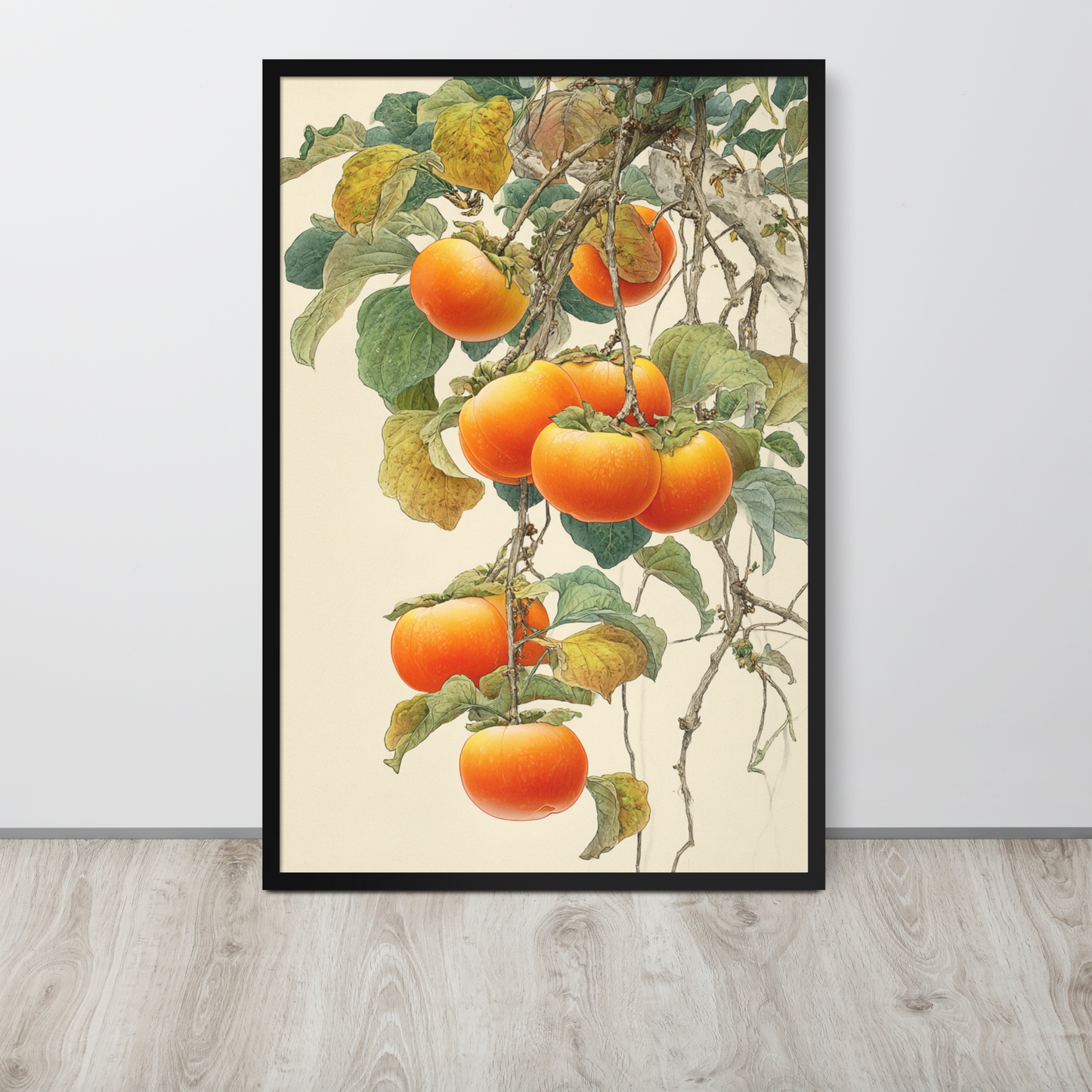 Gongbi Persimmons of Peace – Framed Autumn Fruit Wall Art Print