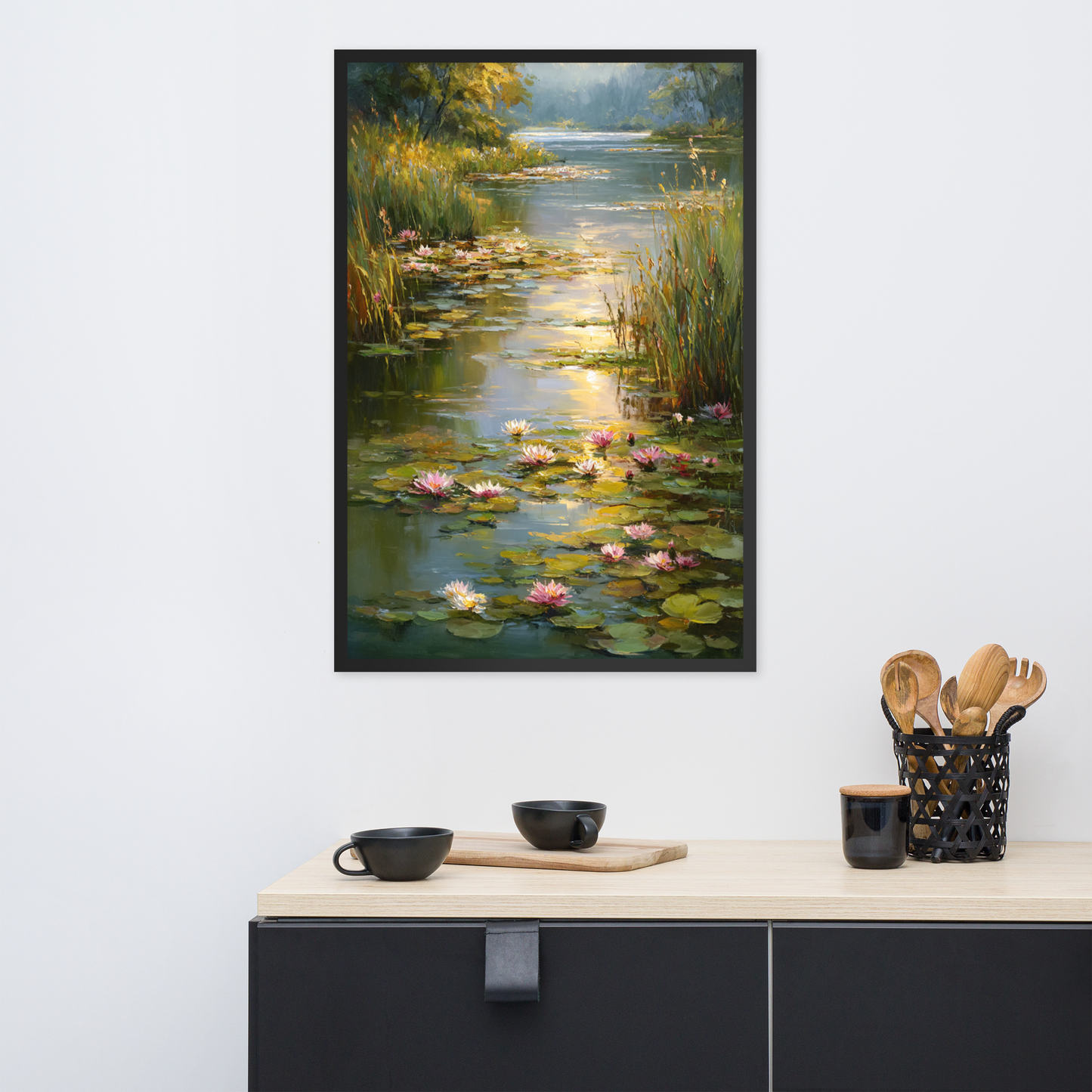 Summer Lotus Pond – Framed Nature Oil Painting Poster