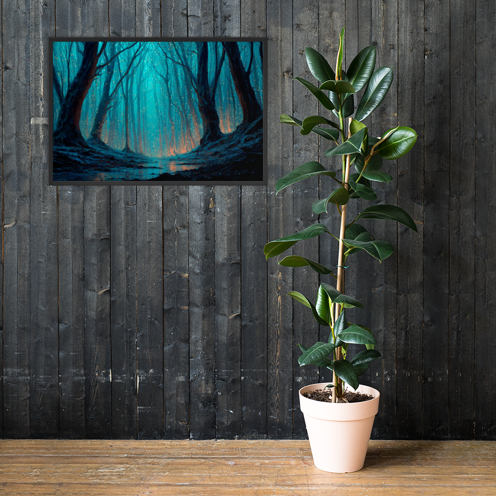 Whispering Pines – Digital Forest Framed Poster by Mike Lee