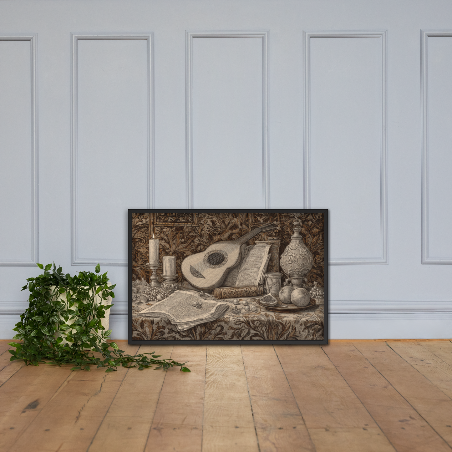 Renaissance Lute & Pomegranate –  Antique Music Wall Art Print | Vintage Still Life Wall Decor | Framed Vintage Poster