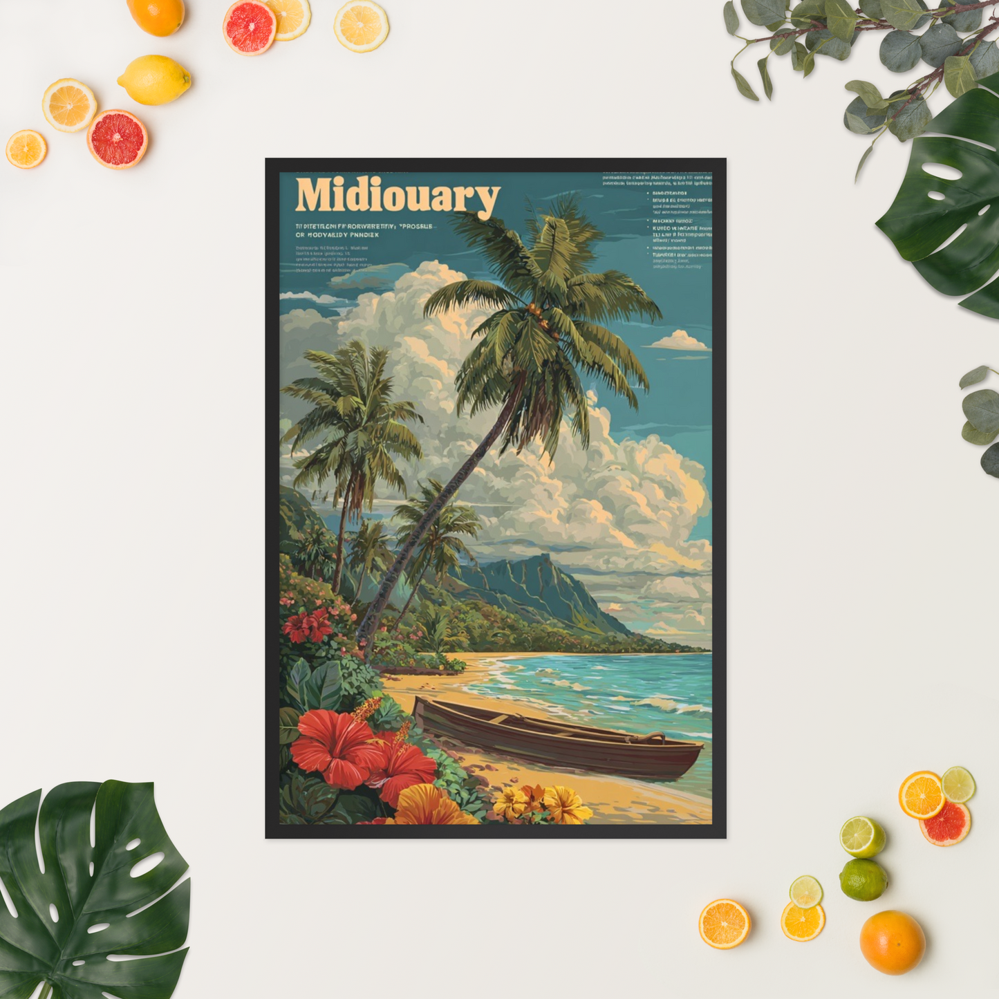 Tropical Beach Framed Poster – Retro Travel Art, 24"x36"