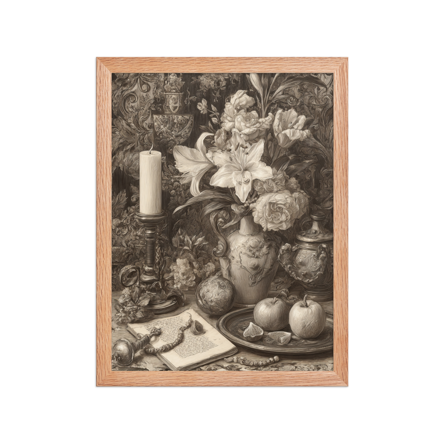 Golden Silence of the Renaissance – AI Generated Art Print | Vintage Still Life | Printable Wall Decor