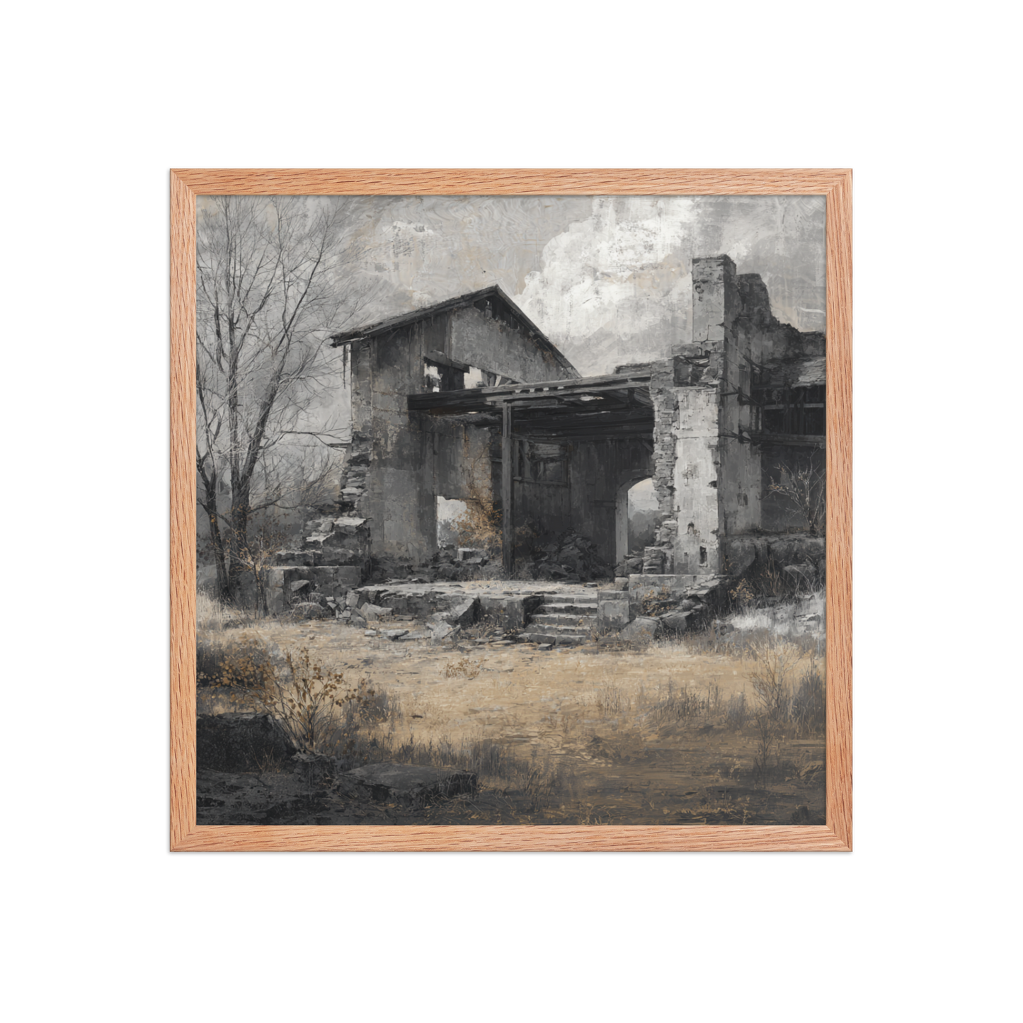 Ruins of Time – Rustic Abandoned House Framed Poster | Moody Vintage Landscape Wall Art