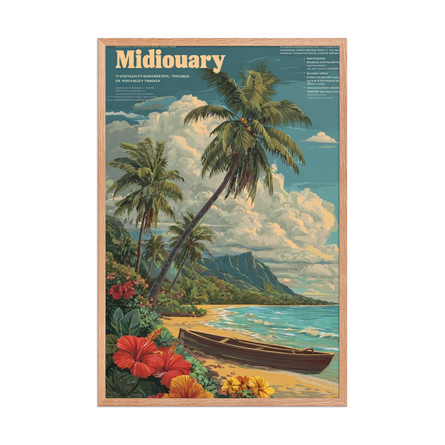 Tropical Beach Framed Poster – Retro Travel Art, 24"x36"